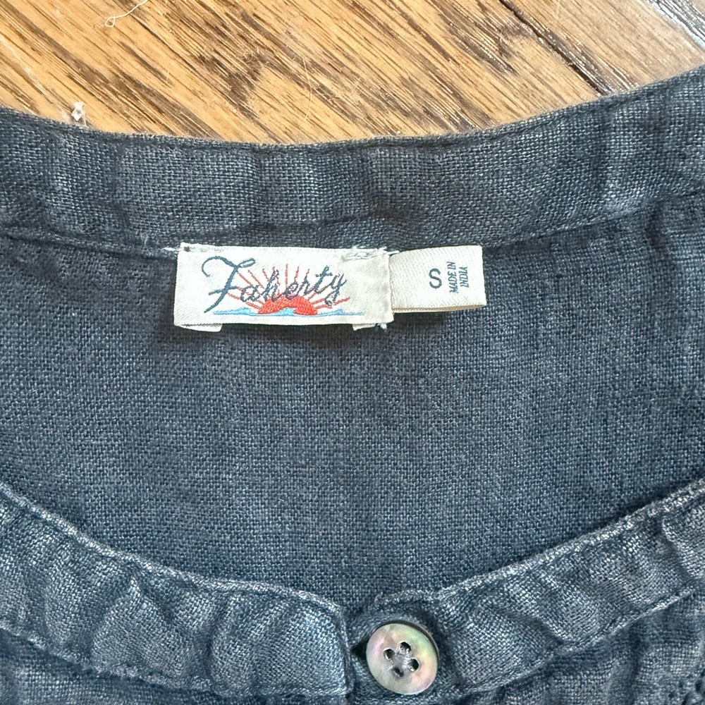 Faherty Hermosa 100% Linen Wide Leg Jumpsuit S Washed Black - Picture 7 of 7